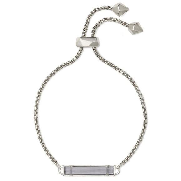 Kendra Scott Stan Rhodium Slide Adjustable Chain Bracelet - Slate Cats Eye - Picture 1 of 4